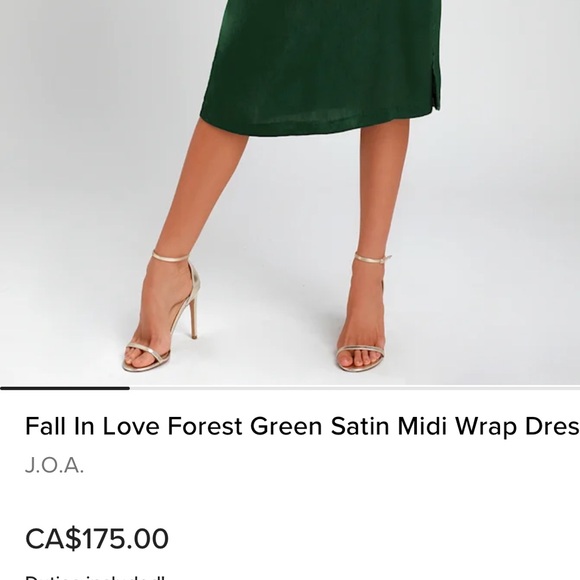 🆕(NWT) LULUs x J.O.A Collab “Fall in Love” Forest Green Satin Wrap Dress. SMALL - Picture 5 of 7